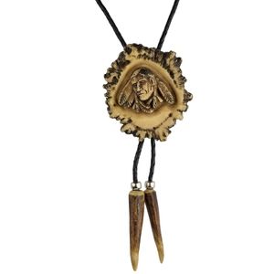 Signed Vintage Native American Navajo Bolo Tie Curved Indian Chief 20"